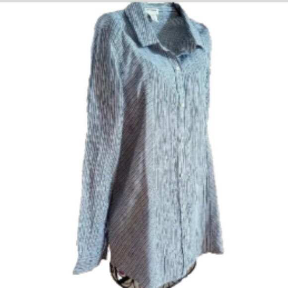 NEW Artisan NY 100% Linen Button Up Shirt Long SleeveTunic S Blue White Stripes - Picture 7 of 16